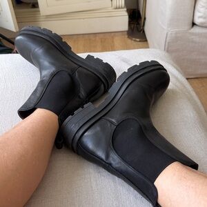 Neiman Marcus  Chelsea Black Leather combat Moto Boots. Great style ❤️